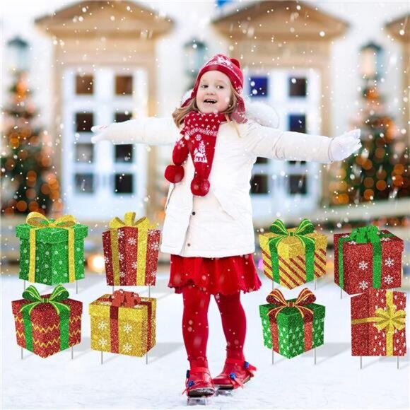 9 Pcs Christmas Decoration Outdoor Yard Sign with Stakes Xmas Lawn Sign Box Sign - Picture 7 of 8